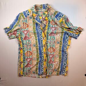 Vintage 80s Howard Wolf Retro Tropical Pattern Button Up Women's Blouse